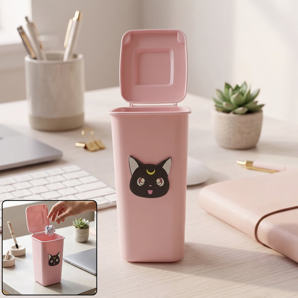 Mini Trash Can Pen Stand Cute Desk Organizer with Lid