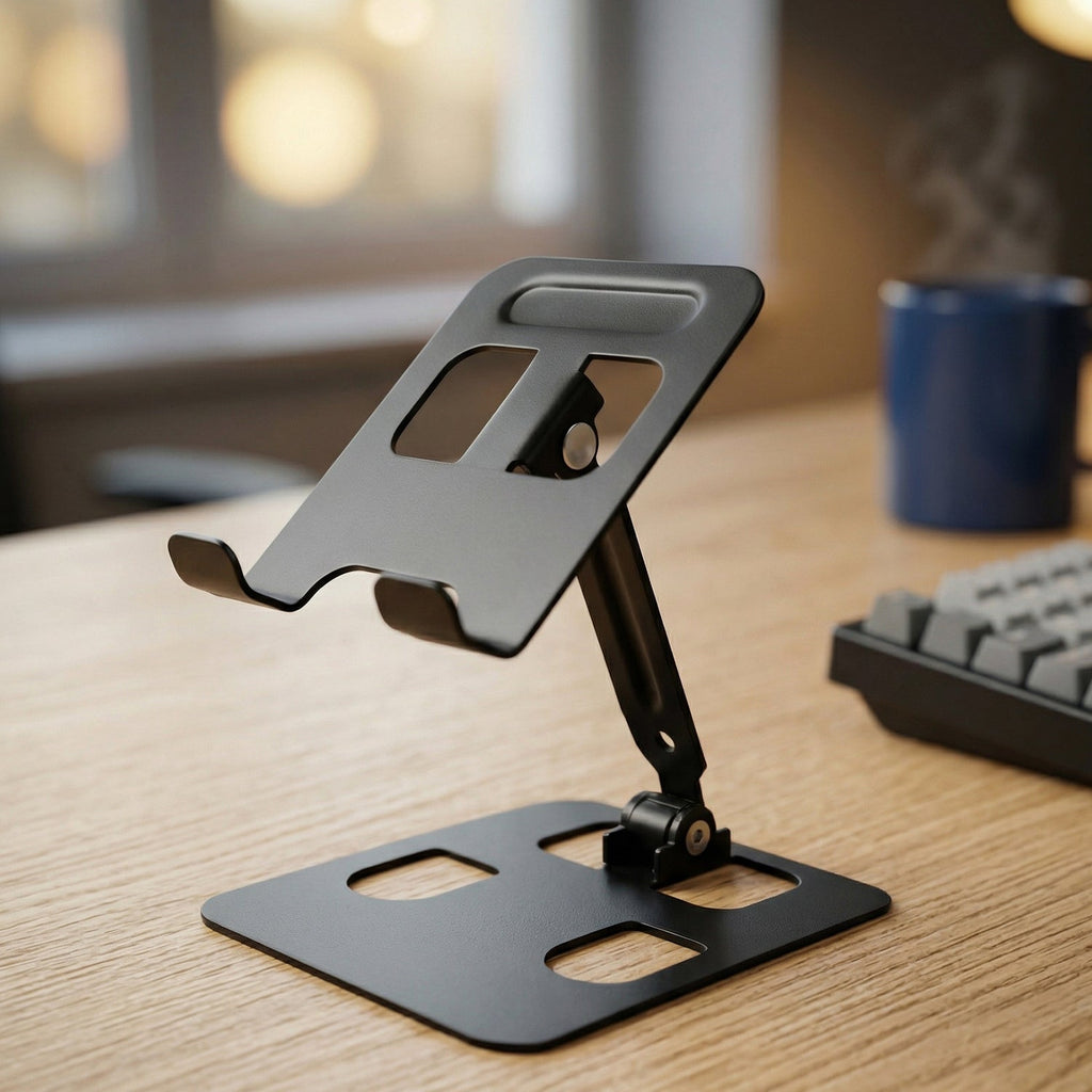 ALVENZA Adjustable Metal Mobile Stand – Foldable & Stable Desk Holder