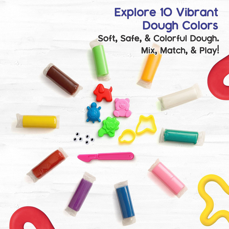 ALVENZA Play Dough Art Kit – 10 Colors with Animal Moulds & Carry Case