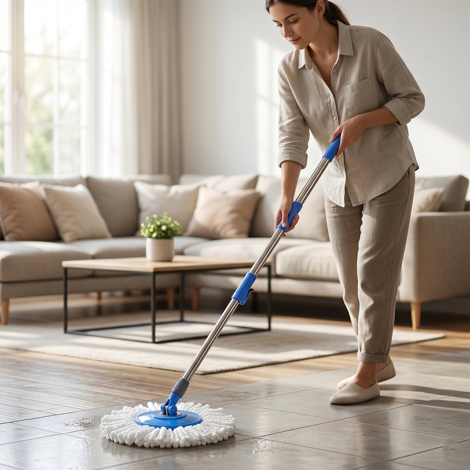 360 Rotate Spin Mop Effortless Floor Cleaning with Stainless Steel Handle - Front View