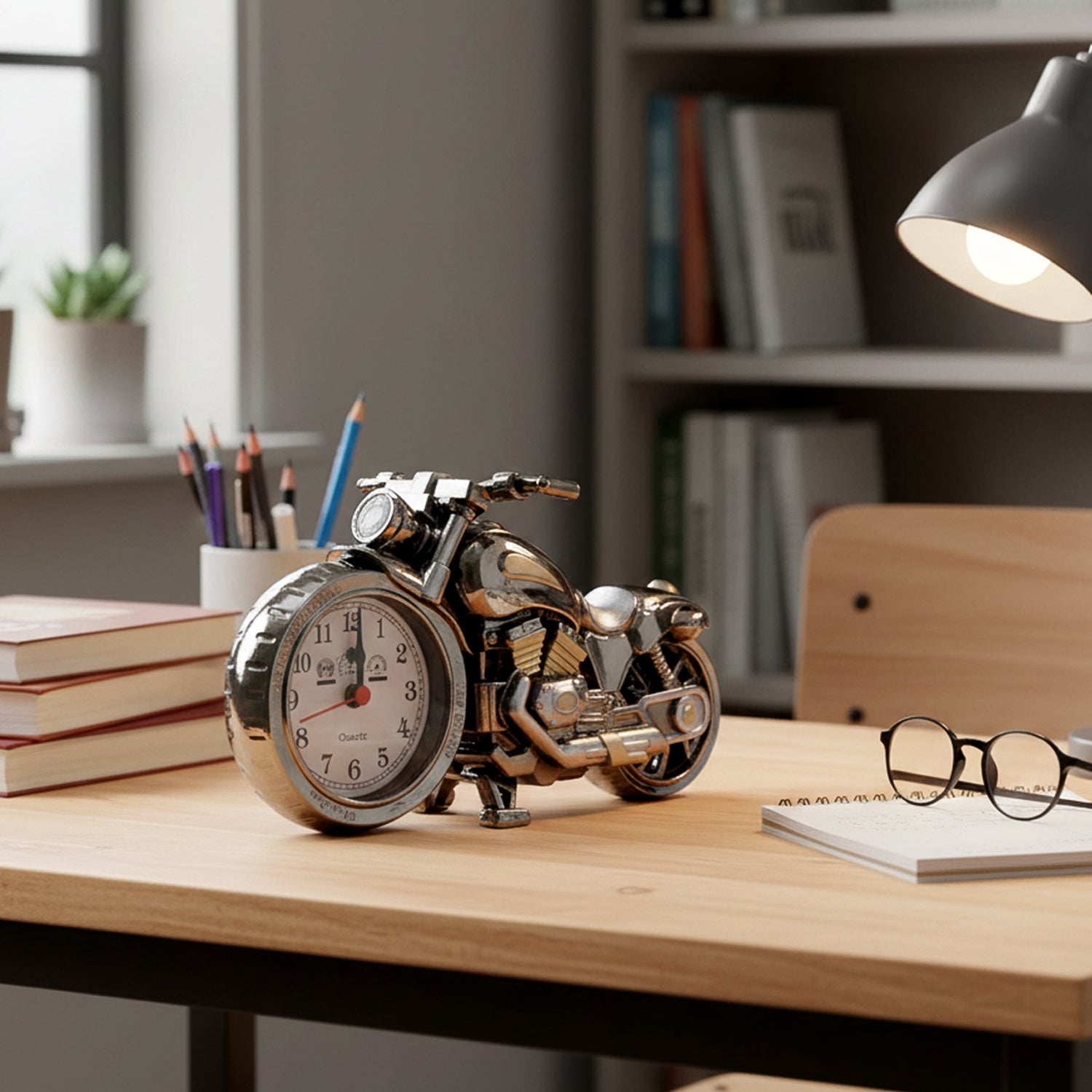 ALVENZA Motorcycle Alarm Clock – Stylish Analog Table Clock for Home Decor