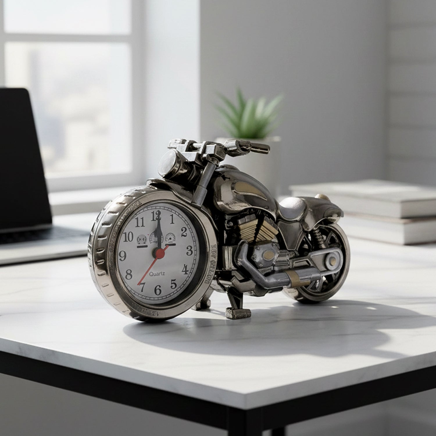 ALVENZA Motorcycle Alarm Clock – Stylish Analog Table Clock for Home Decor