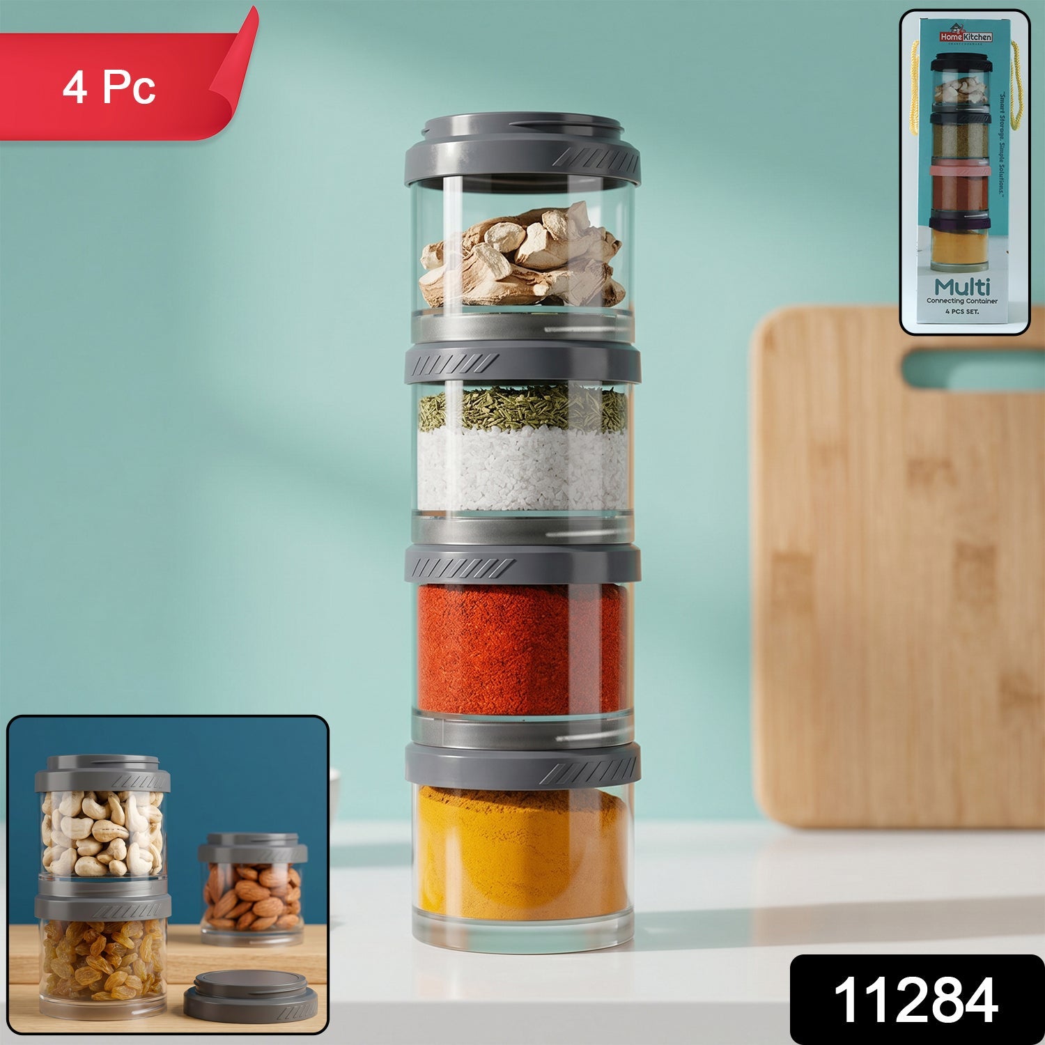 Stackable Storage Container Set Space Saving & Modular Design - Side View