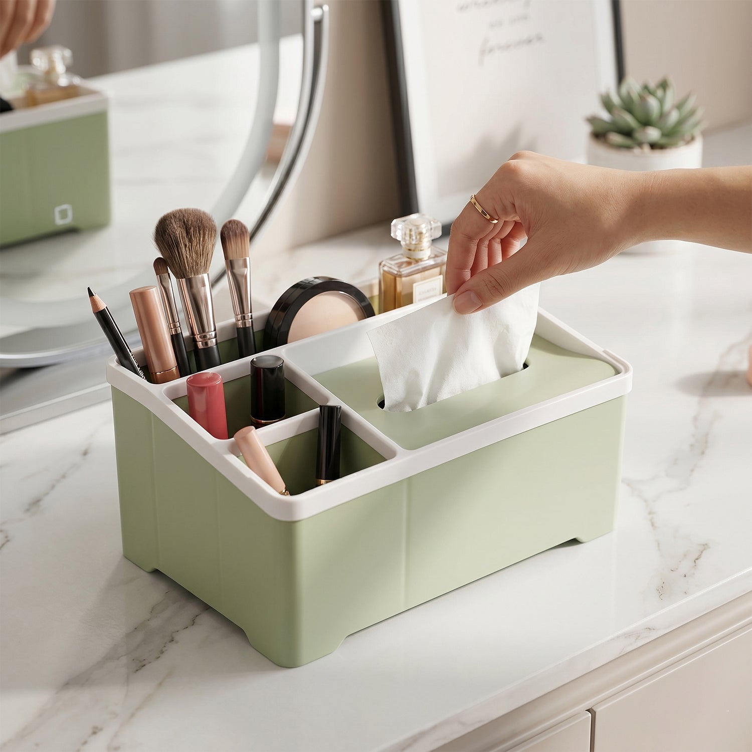 Multipurpose Plastic Organizer Box Neat Storage with Tissue Holder - Back View