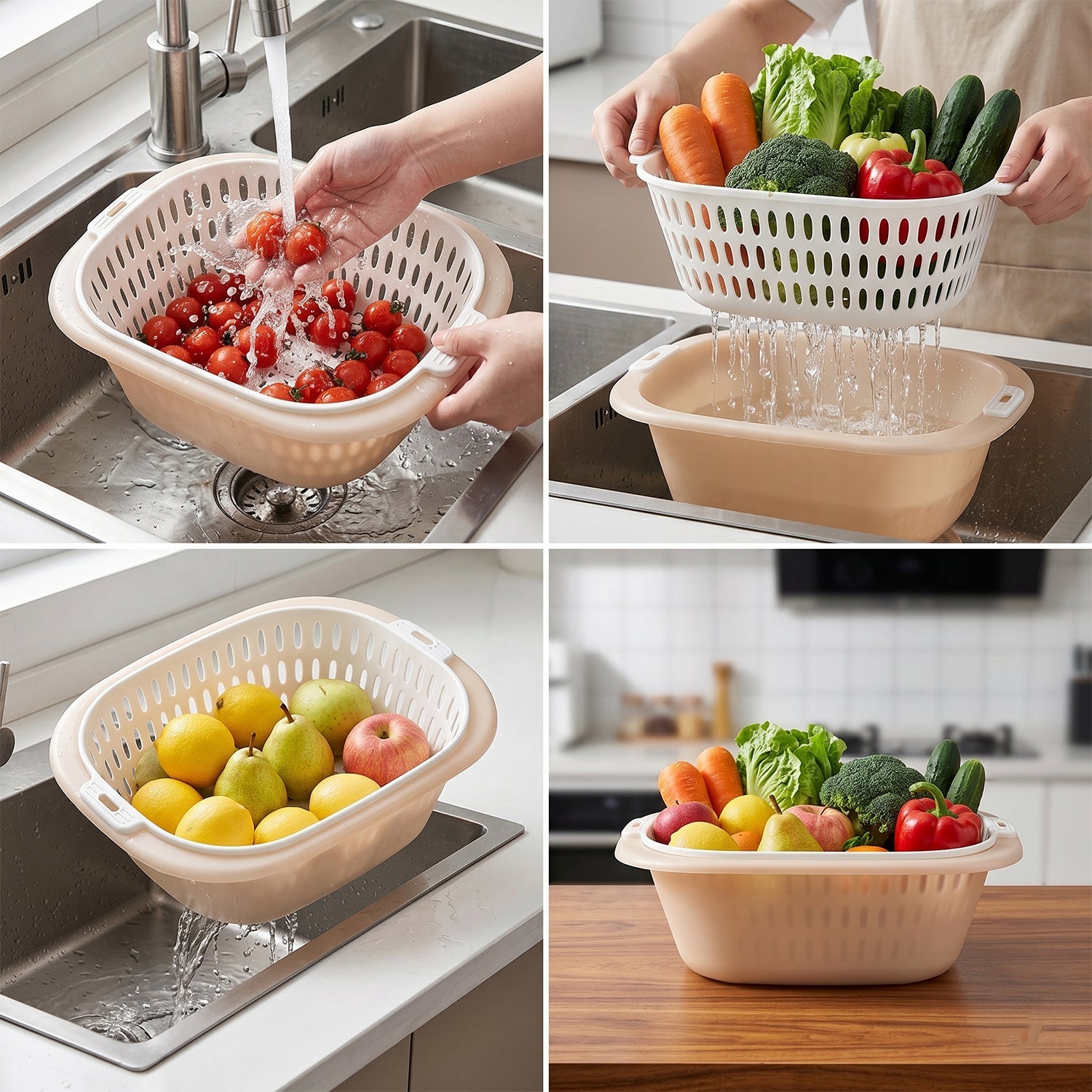 2 in 1 Plastic Double Drain Basket Multi-Purpose Kitchen Tool - Detail View 7