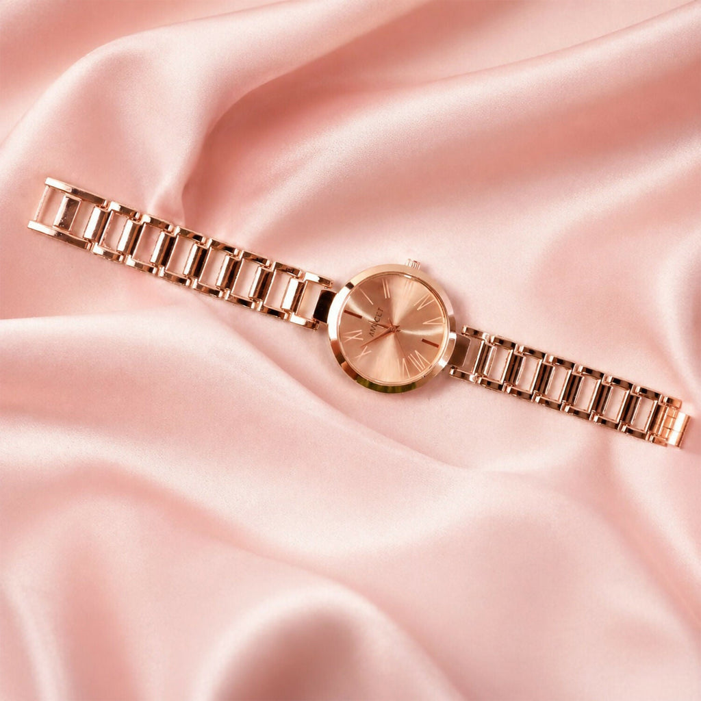 Women’s Rose Gold Round Dial Watch – Elegant & Stylish Timepiece