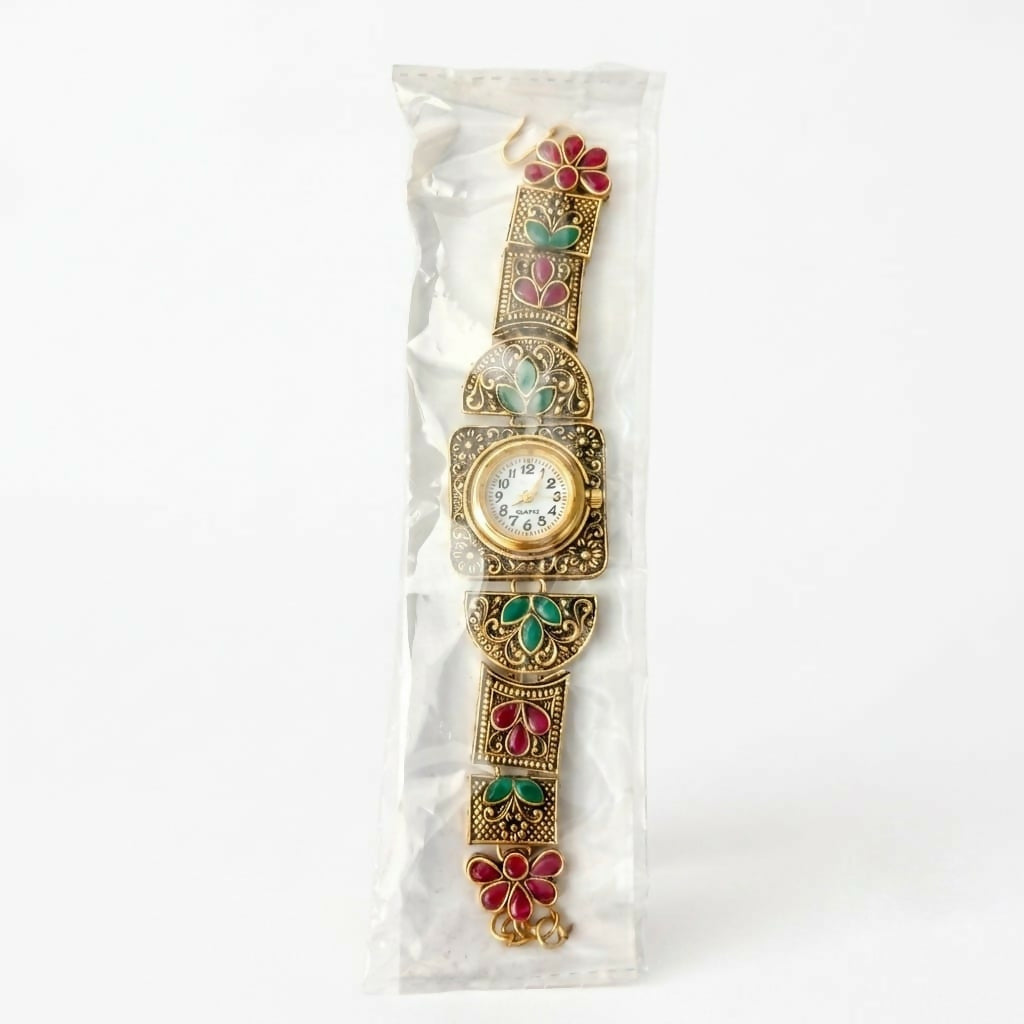 Rajasthani Inspired Designer Watch for Women with Floral Meenakari Work