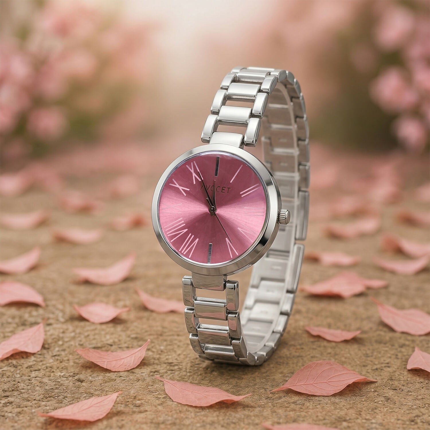 Women’s Silver Bracelet Watch – Elegant Pink Dial and Chain Strap