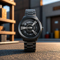 Black Round Metal Strap Analog Watch – Sporty Modern Design