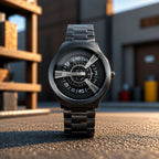 Black Round Metal Strap Analog Watch – Sporty Modern Design