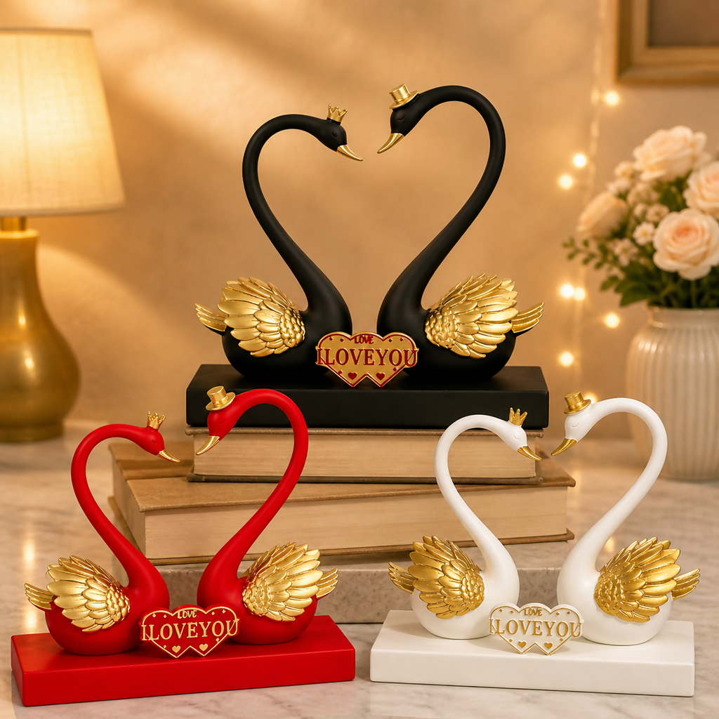 ALVENZA Romantic Swan Couple Showpiece – Elegant Home Decor Accent