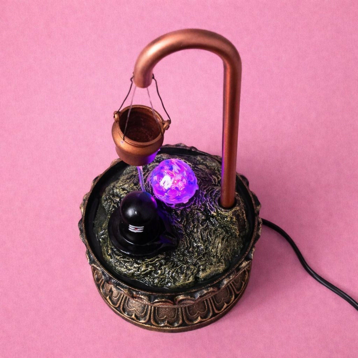 ALVENZA Shivling Water Fountain – LED Lighted Tabletop Spiritual Decor