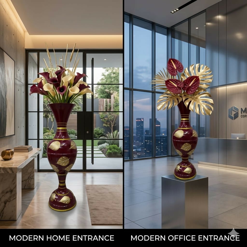 ALVENZA 24-Inch Metal Floor Vase – Elegant Gold Leaf Design for Home Decor