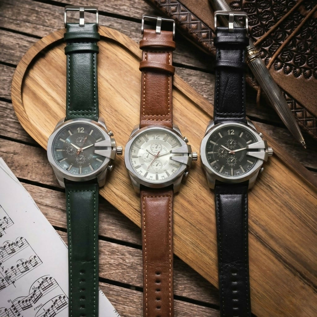 Elegant Chronograph Watch – Stylish Dial & Leather Strap for Men
