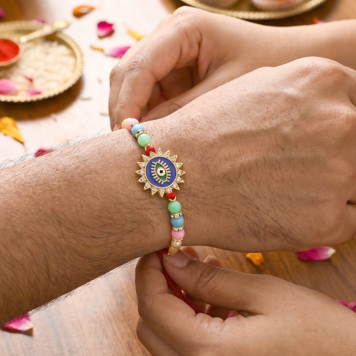 ALVENZA Evil Eye Sun Rays Rakhi – Stylish & Protective for Bhai
