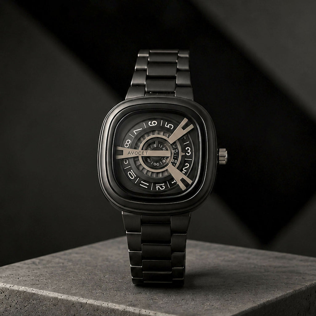 Black Metal Strap Square Analog Watch – Elegant & Bold Accessory