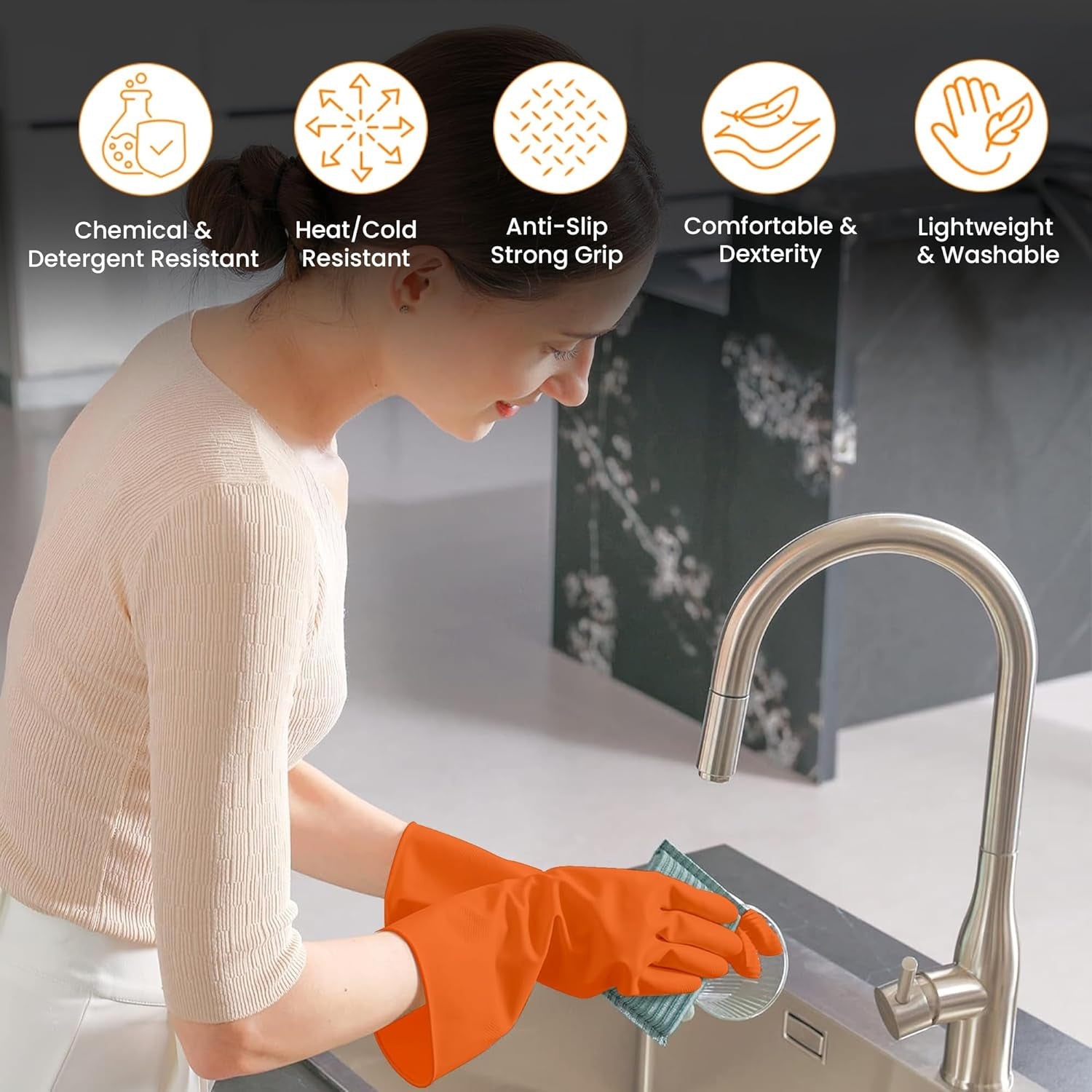 Reusable Rubber Cleaning Gloves Waterproof & Durable for Kitchen - Front View