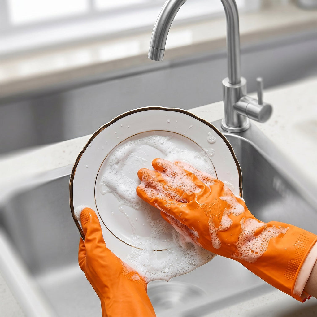 Reusable Rubber Cleaning Gloves Waterproof & Durable for Kitchen - Side View