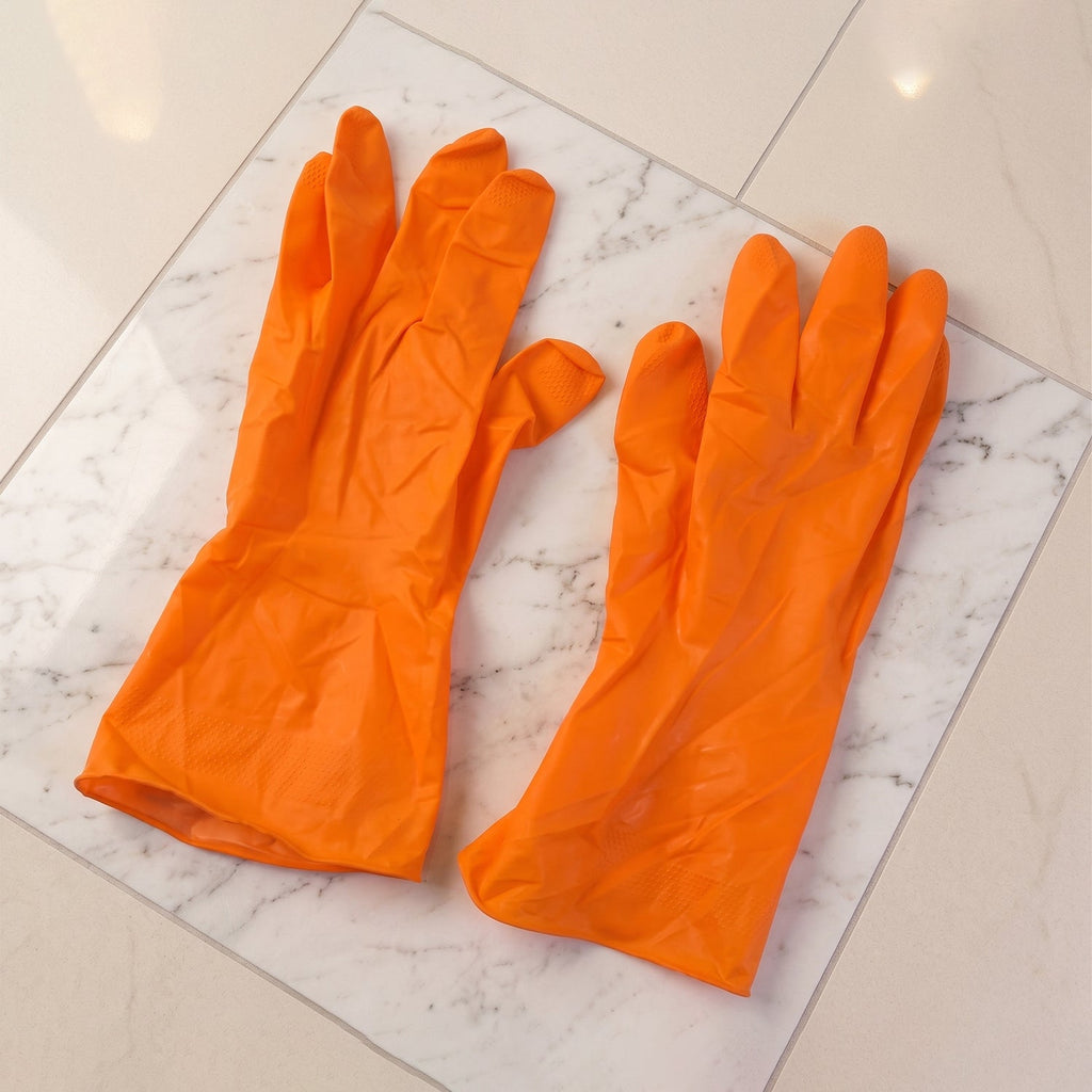 Large Orange Waterproof Rubber Gloves Reusable Kitchen Protectors - Detail View 7