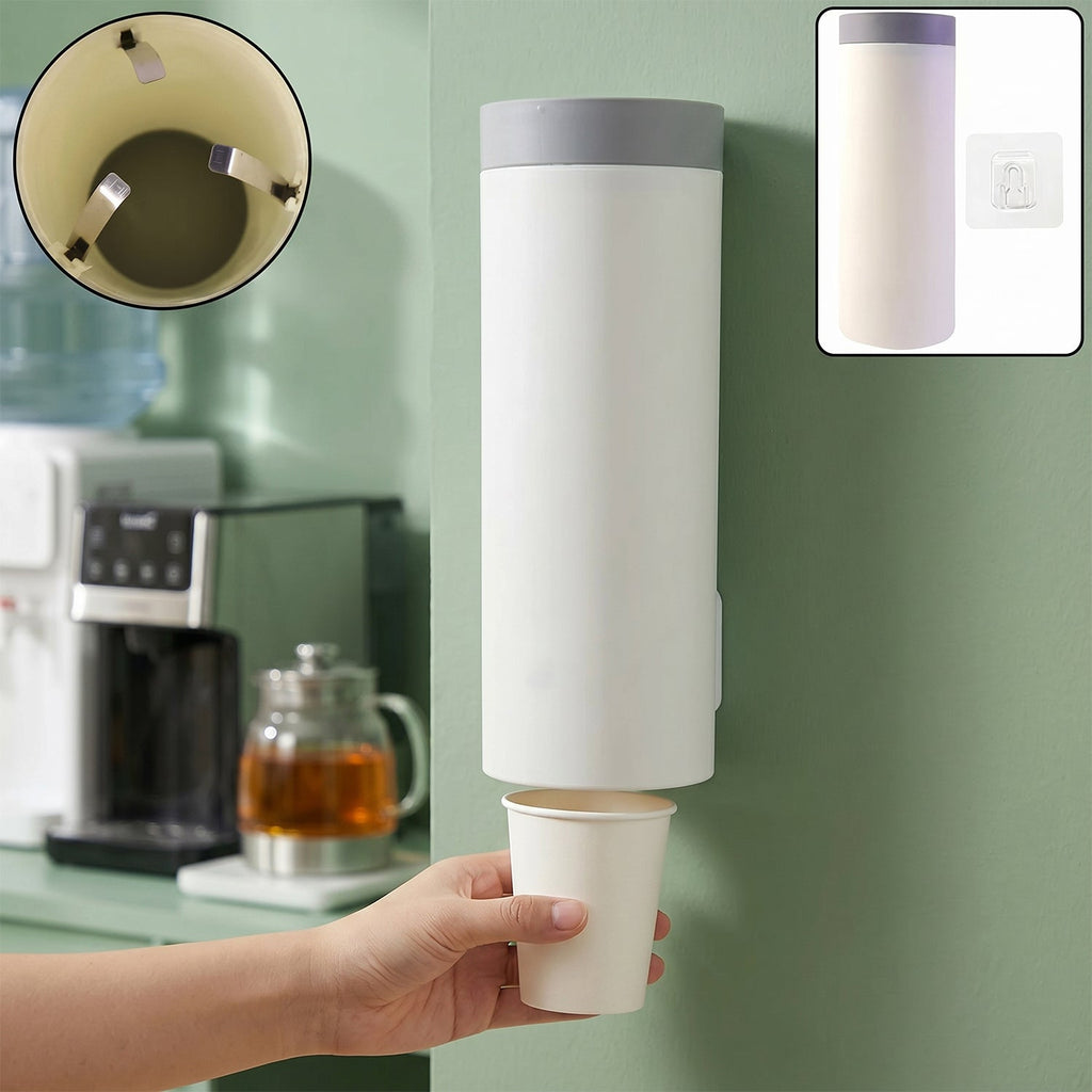 Wall Mounted Paper Cup Holder Space-Saving Dispenser for Hygiene