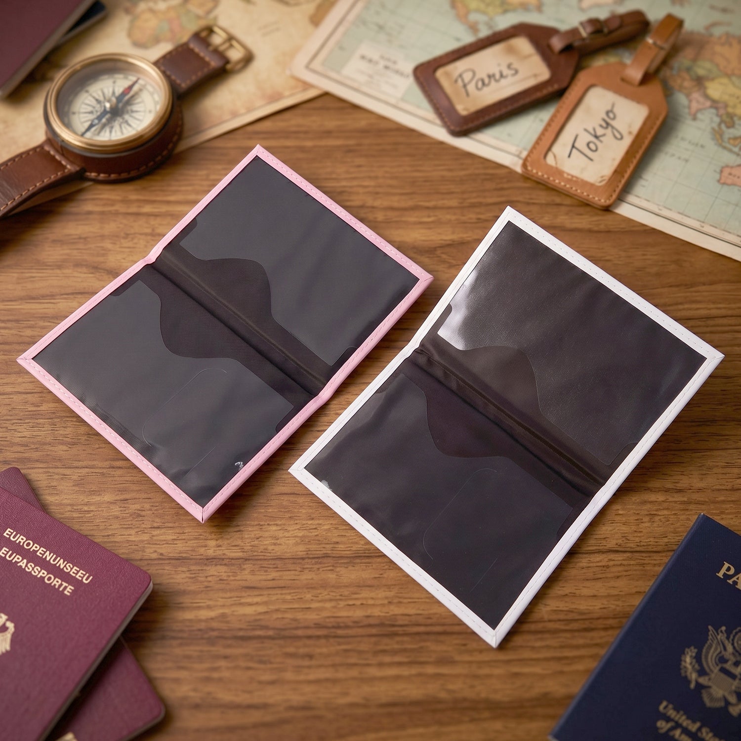 Travel Passport Holder Wallet Stylish Mix Design & Compact - Front View