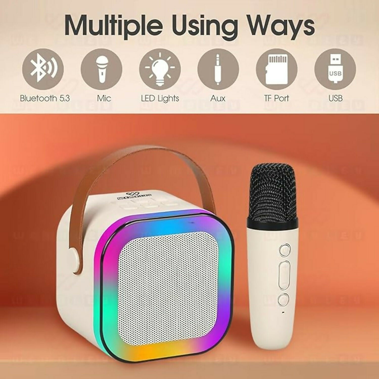 ALVENZA Portable Karaoke Speaker – Wireless Mic & LED Light Effects for Parties