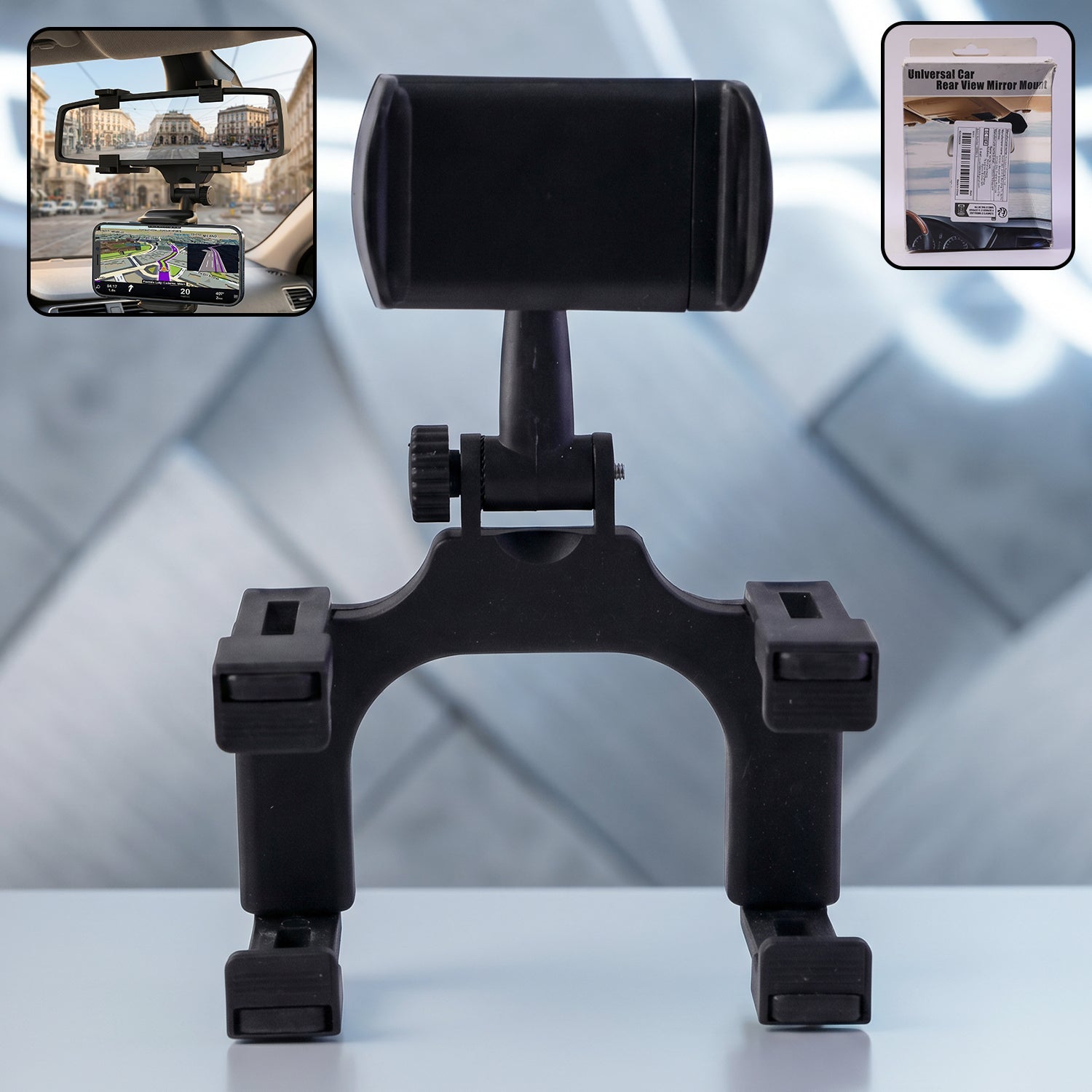ALVENZA 360 Degree Car Rear View Mirror Mobile Phone Holder Adjustable Mount (1 Pc)