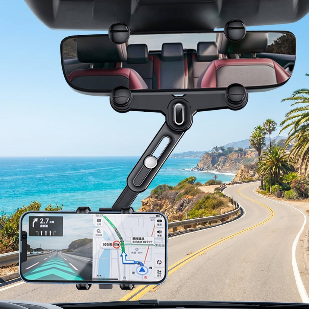 ALVENZA Car Rear View Mirror Phone Holder – 360° Adjustable & Retractable