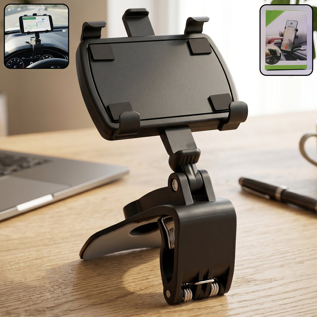 ALVENZA Car Phone Holder – 360° Rotatable Dashboard Clip Mount