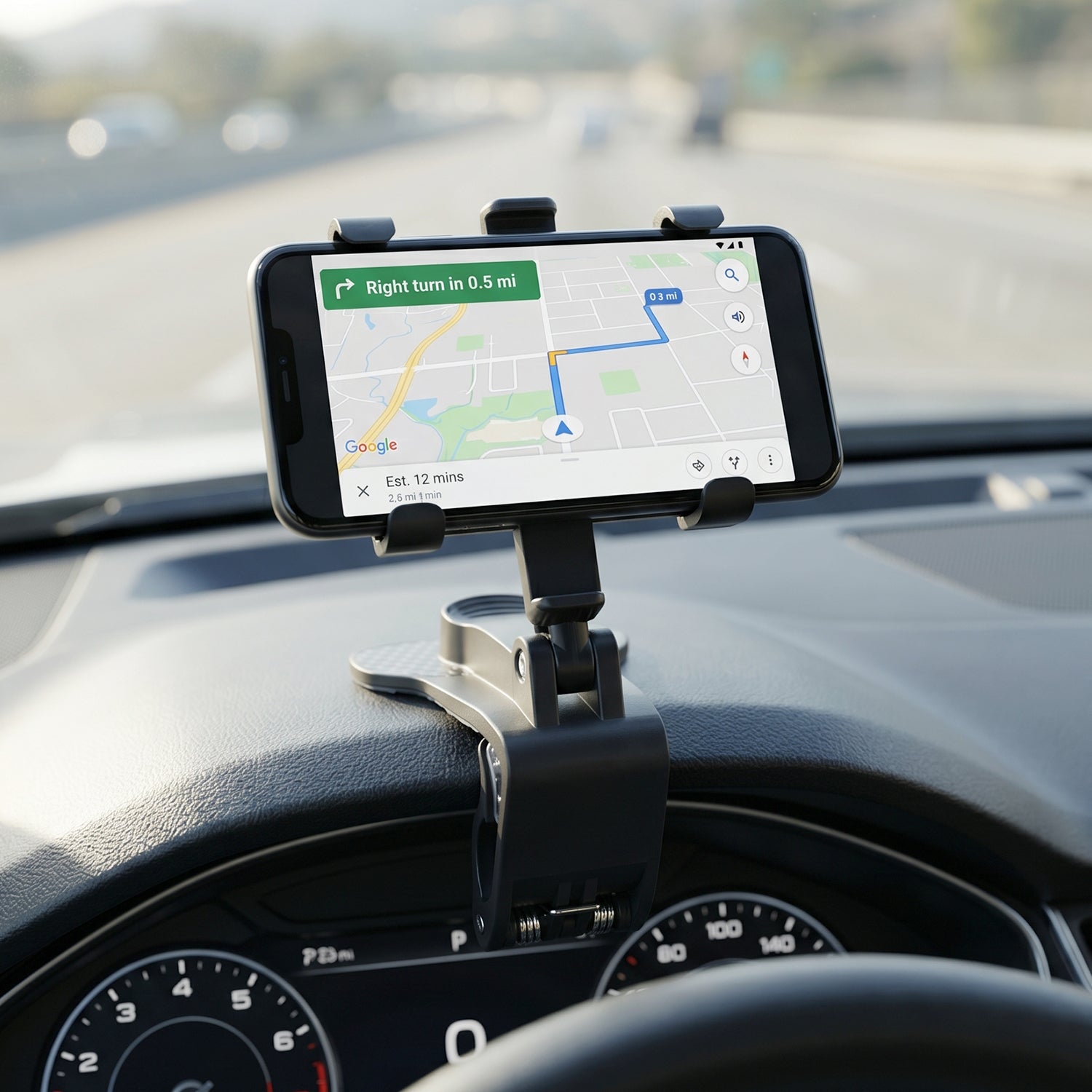 ALVENZA Car Phone Holder – 360° Rotatable Dashboard Clip Mount