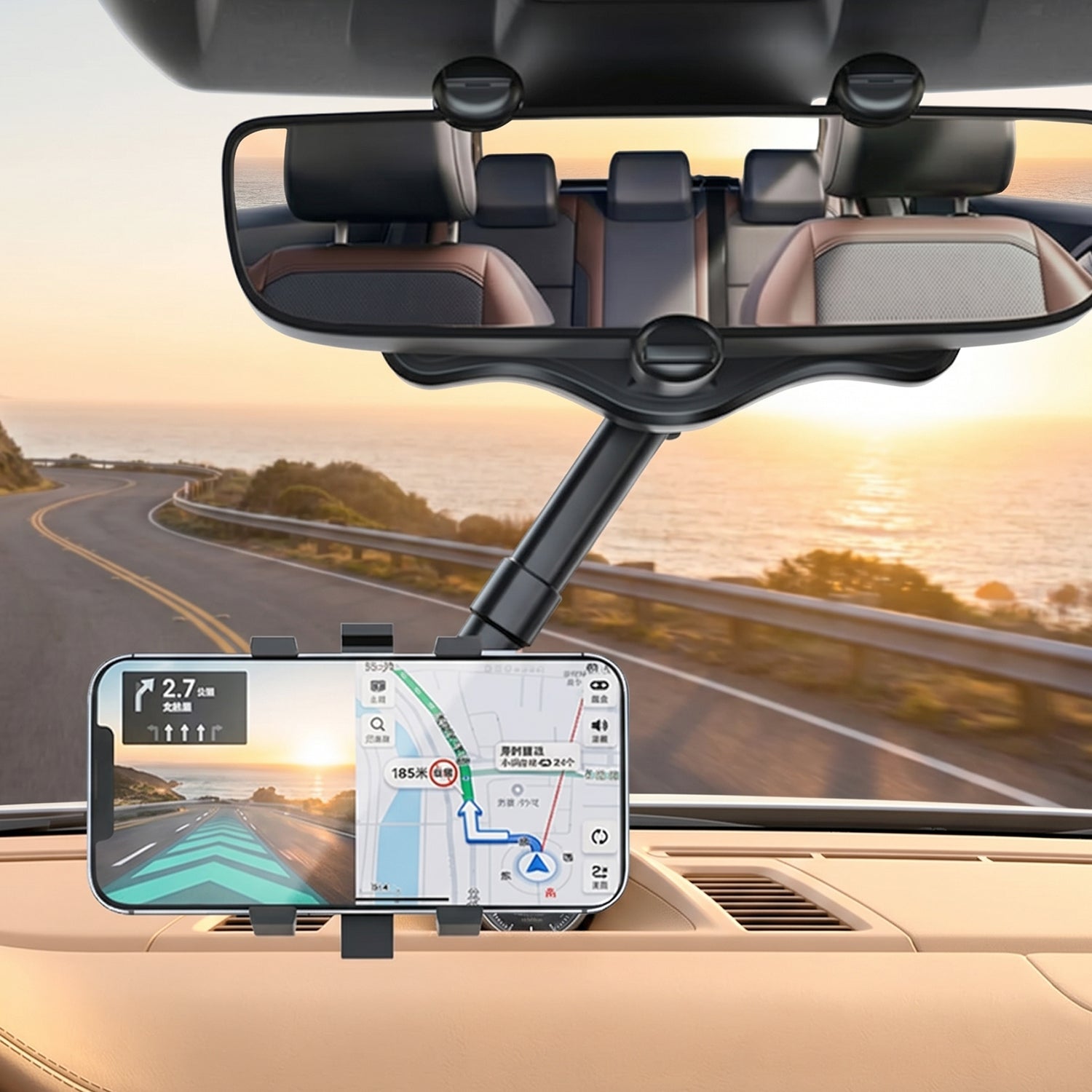 ALVENZA 360 Degree Car Rear View Mirror Mobile Phone Holder – Adjustable & Secure Fit