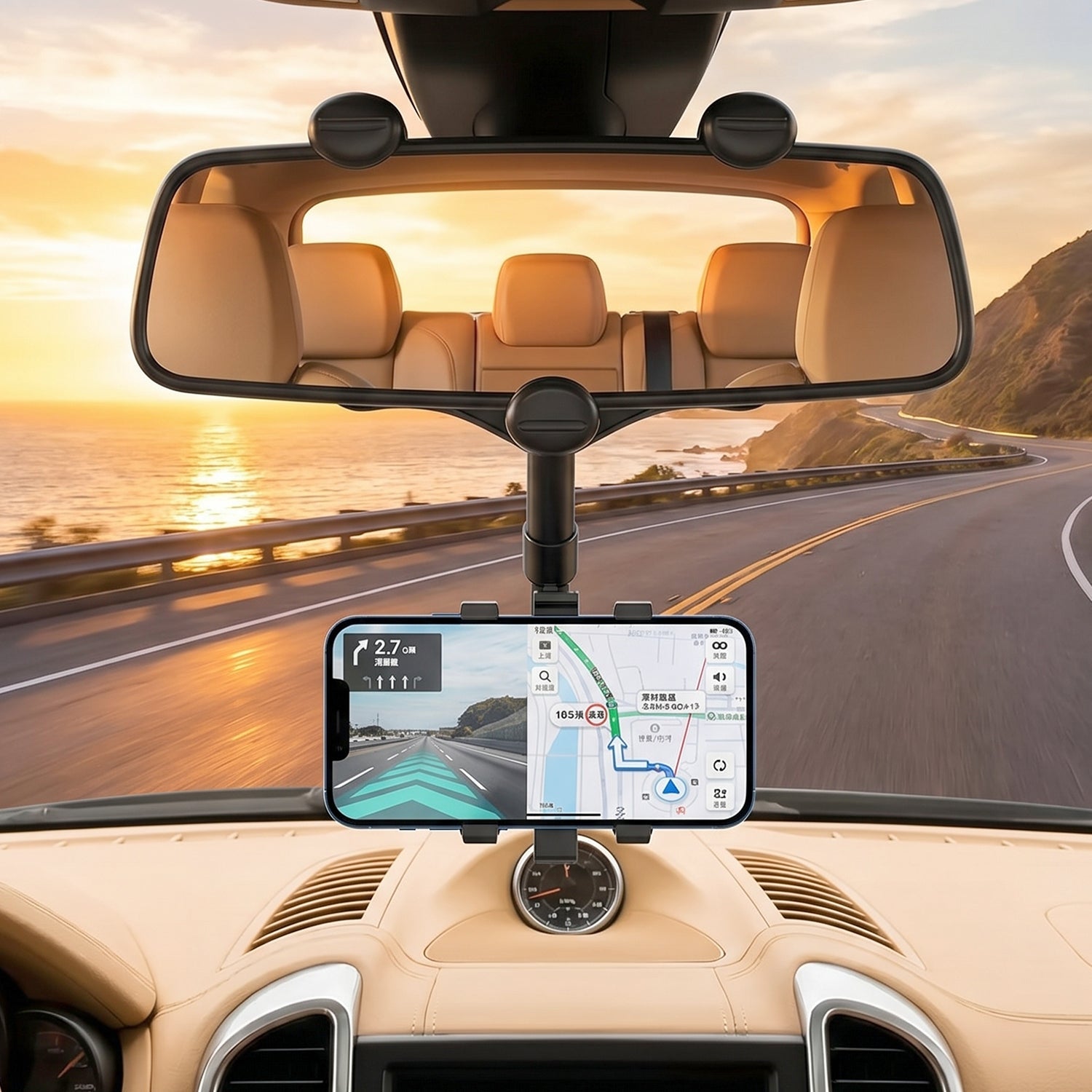 ALVENZA 360 Degree Car Rear View Mirror Mobile Phone Holder – Adjustable & Secure Fit