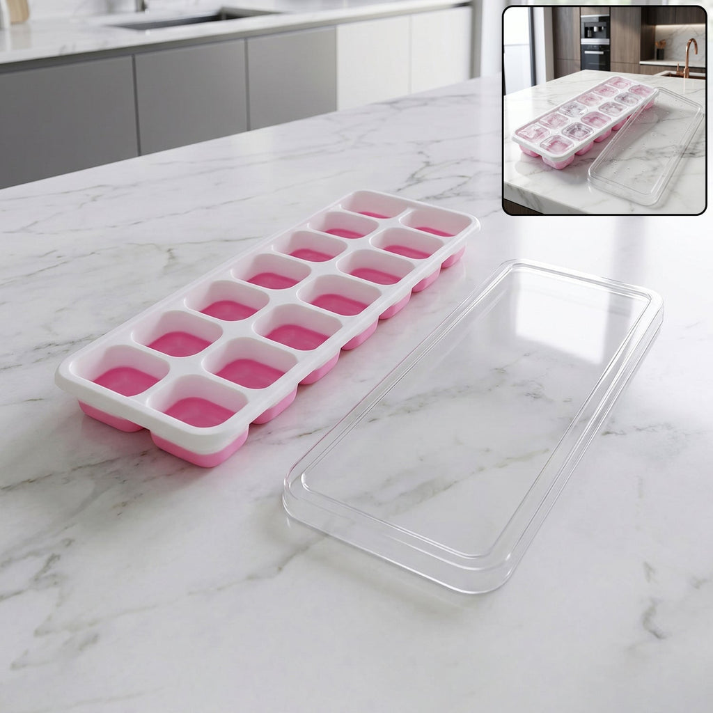 Plastic Ice Cube Tray Durable with Lid for Easy Freezing - Side View