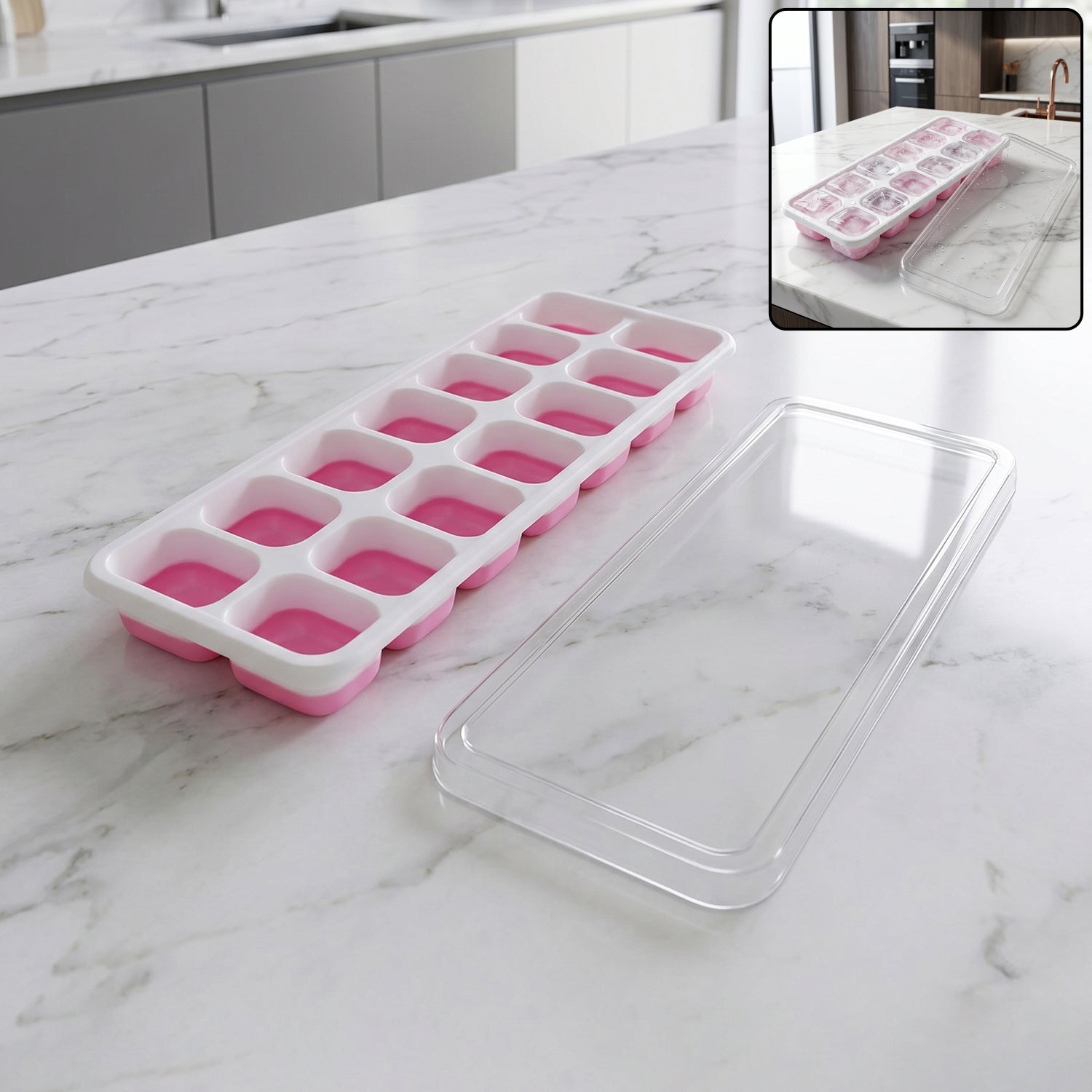 Plastic Ice Cube Tray Durable with Lid for Easy Freezing - Side View