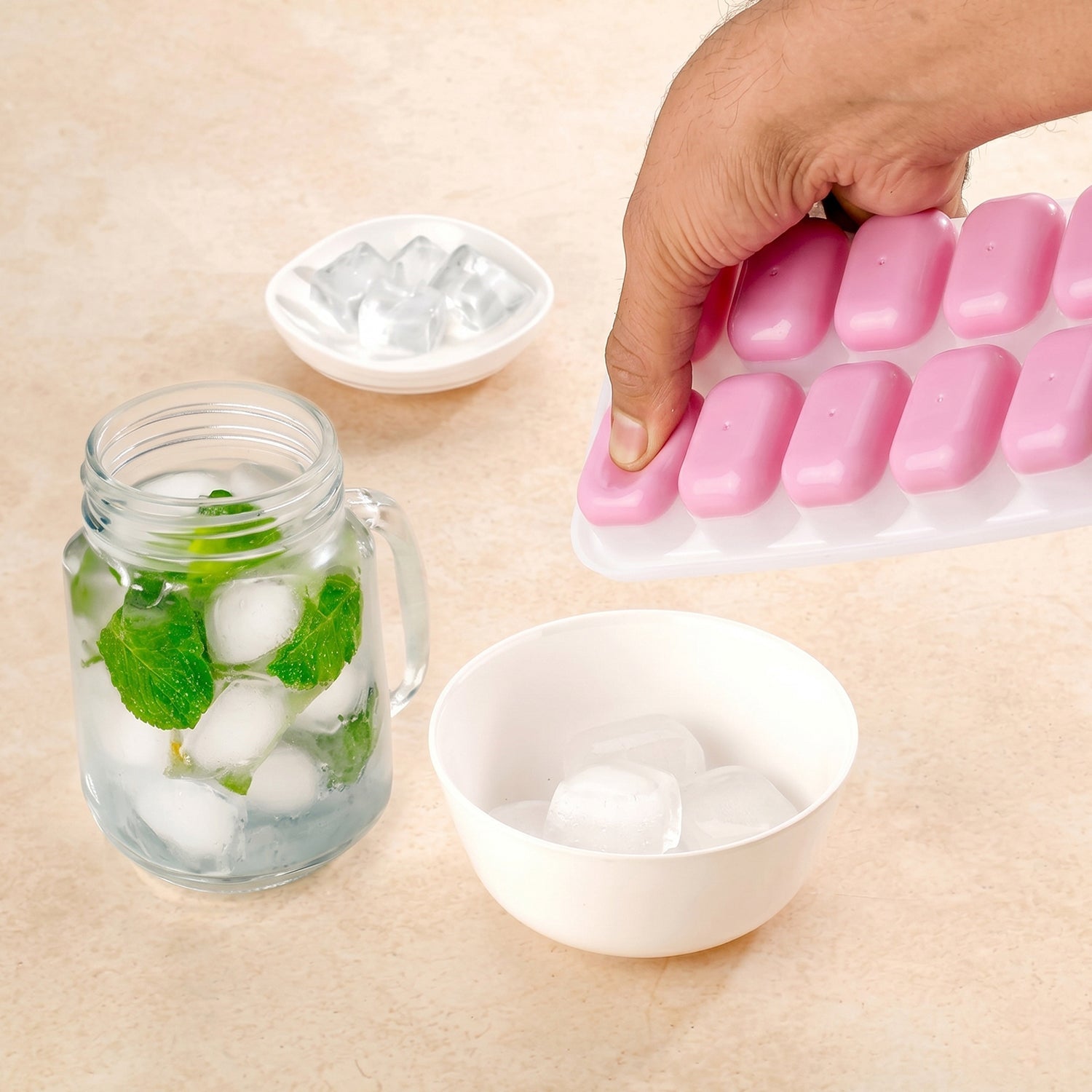 Plastic Ice Cube Tray Durable with Lid for Easy Freezing - Front View