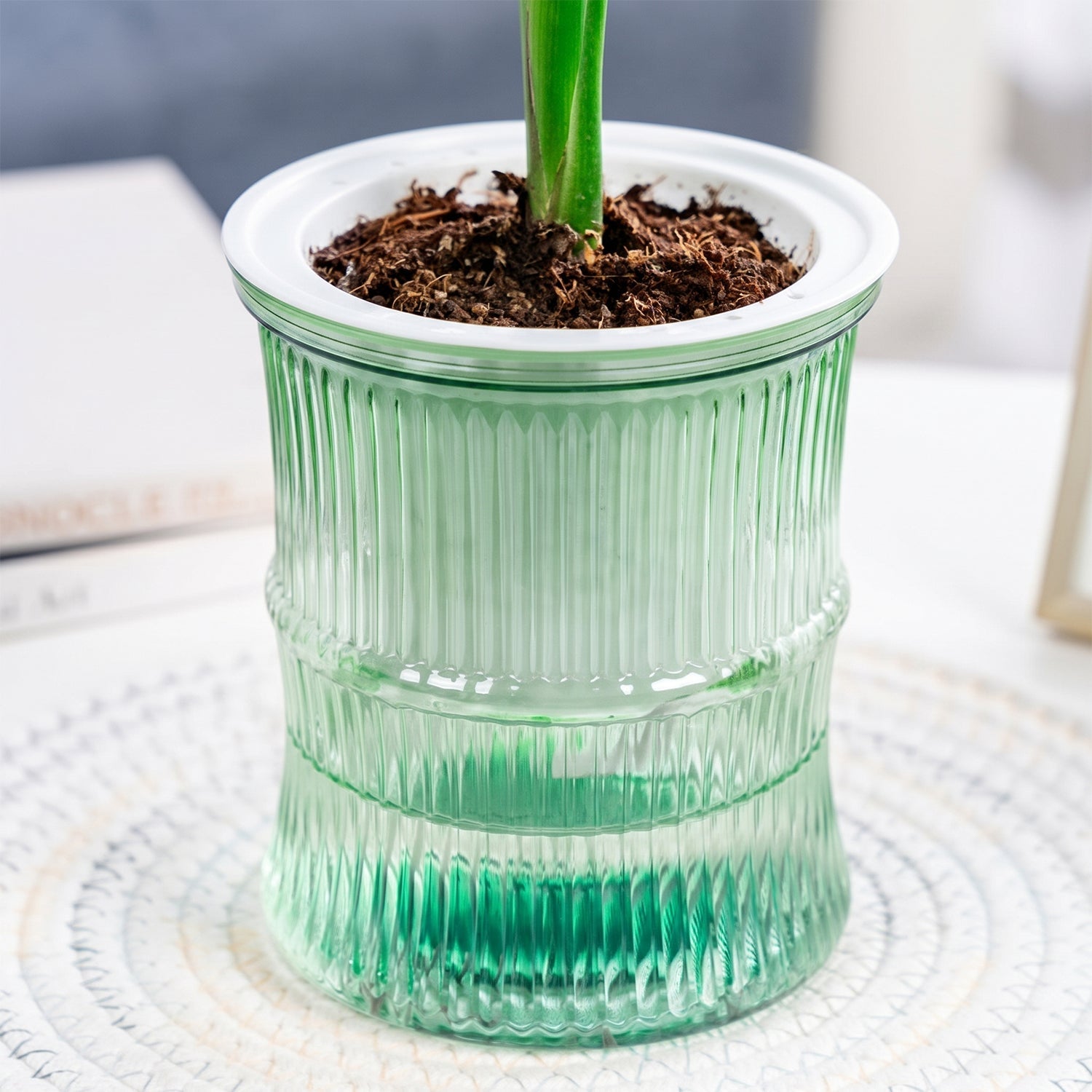 Self-Watering Bamboo Style Plastic Flower Pot Easy Indoor Plant Care - Detail View 7