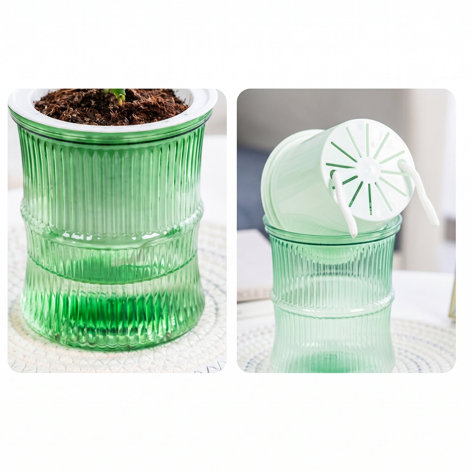 Self-Watering Bamboo Style Plastic Flower Pot Easy Indoor Plant Care - Detail View 8