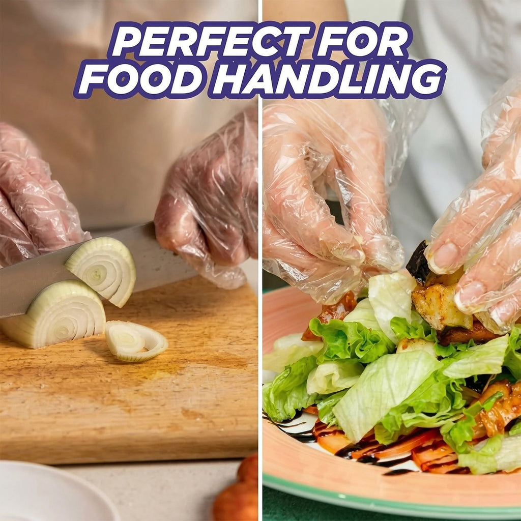 Disposable Plastic Gloves Hygienic & Durable for Food & Cleaning - Front View