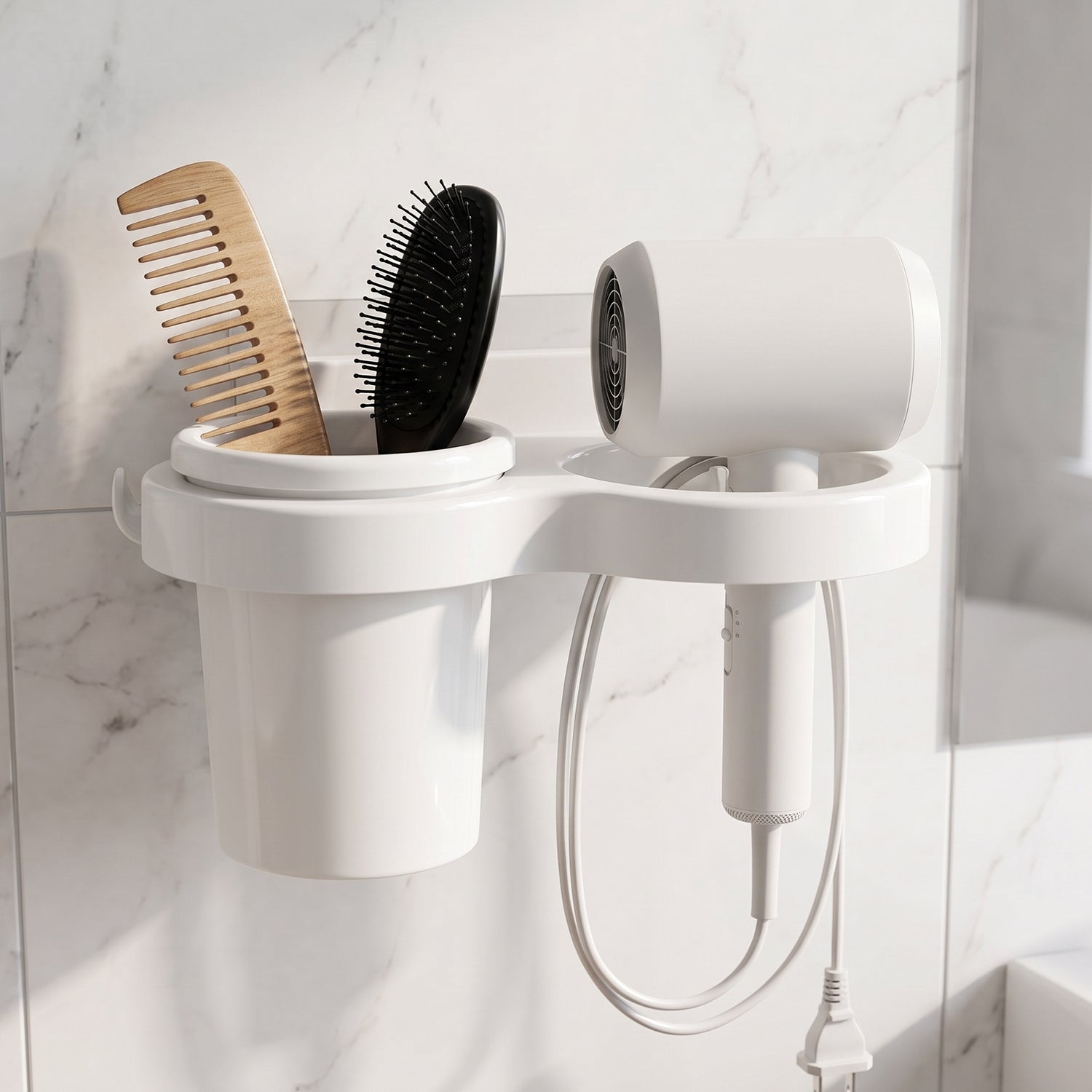 Wall Mounted Toothbrush Holder Set Space-Saving Bathroom Organizer - Front View