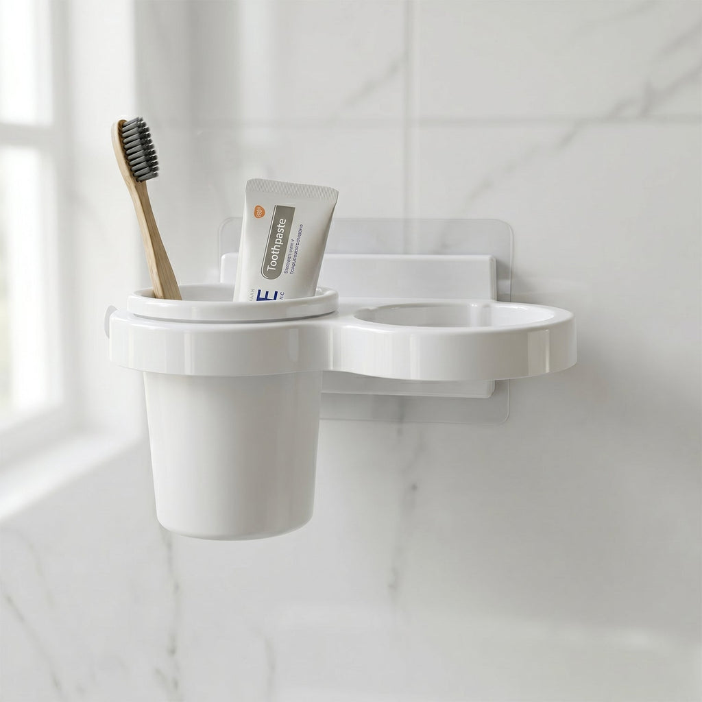 Wall Mounted Toothbrush Holder Set Space-Saving Bathroom Organizer - Detail View 8