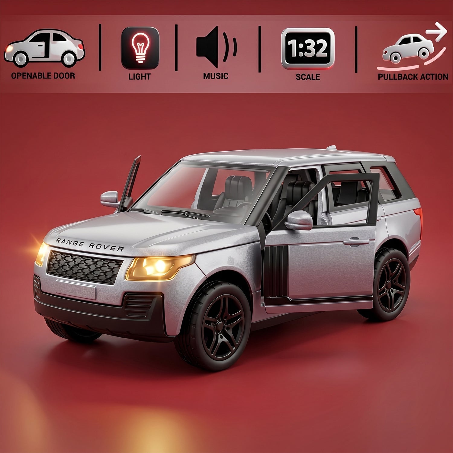 ALVENZA Light and Sound Metal Pull Back Car Toy, Die Cast SUV Model for Kids (1 Pc)