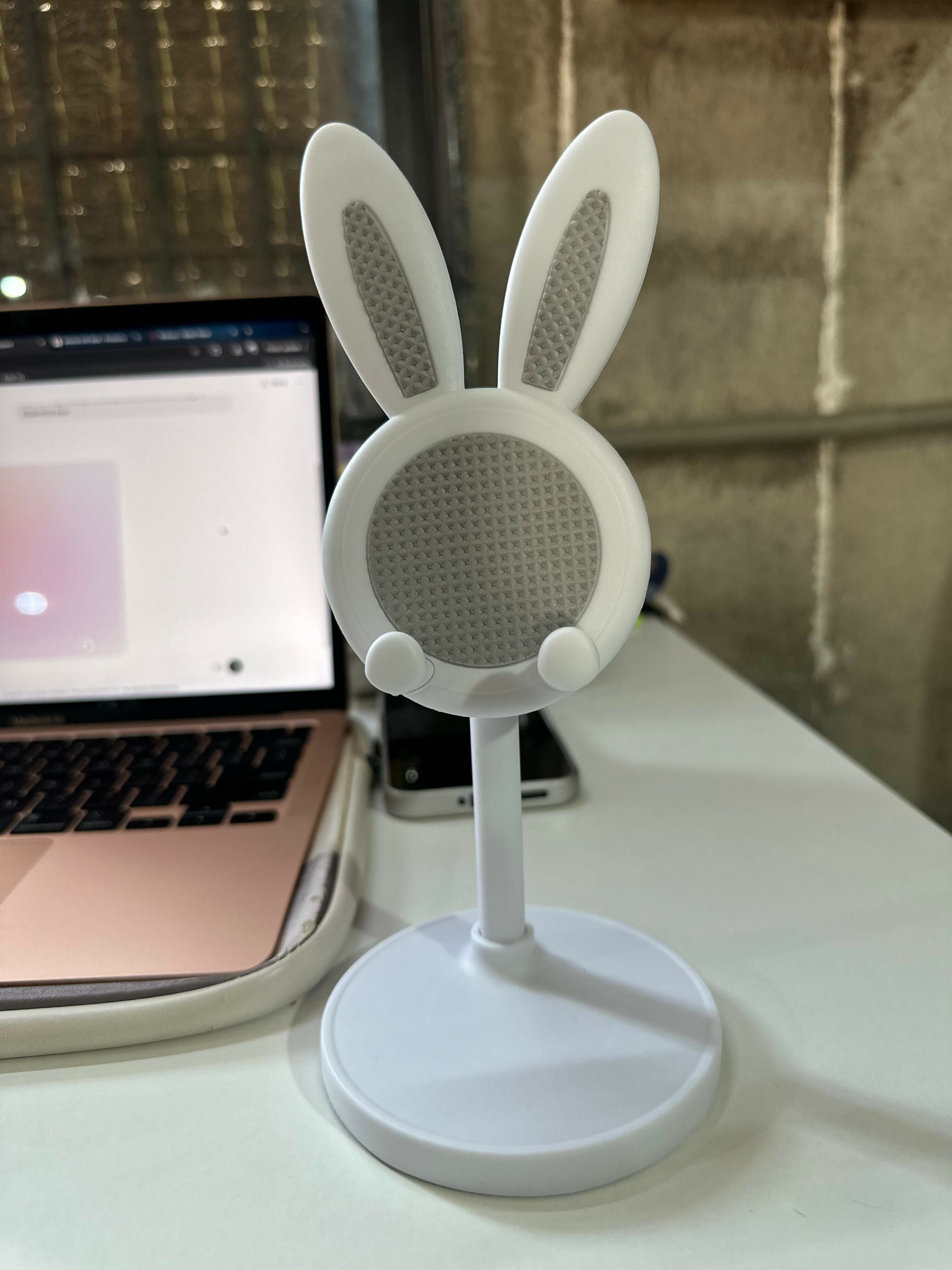 ALVENZA Adjustable White Bunny Ear Phone Stand – Stable & Cute Design