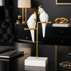 ALVENZA Love Birds Decorative Showpiece – Elegant White & Gold Décor