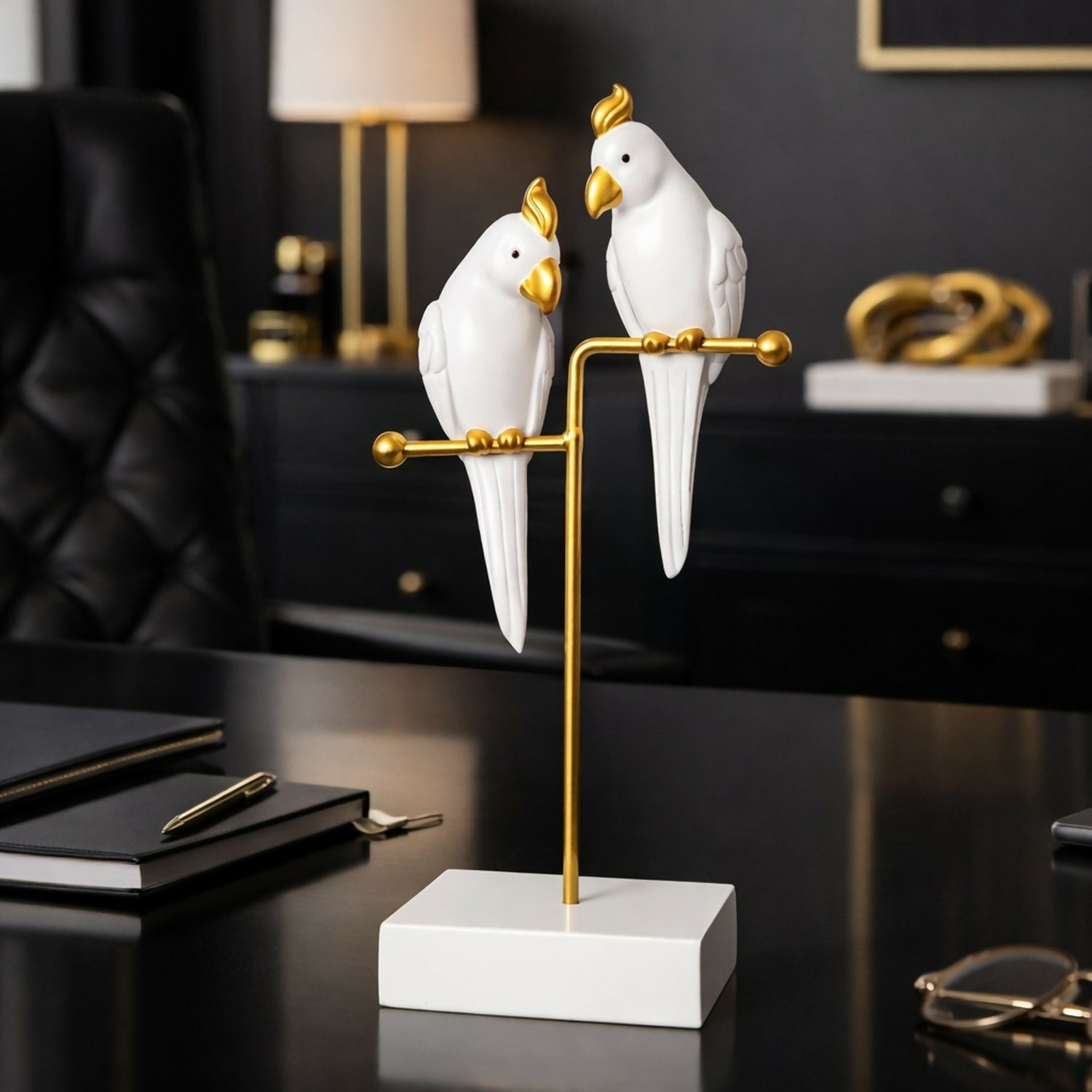 ALVENZA Love Birds Decorative Showpiece – Elegant White & Gold Décor
