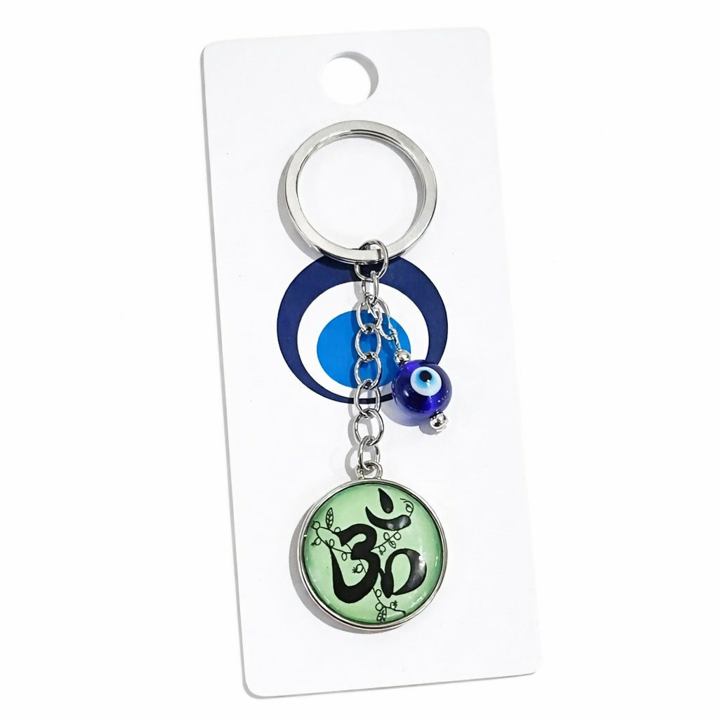 ALVENZA Om Evil Eye Keychain – Protective Green Enamel Spiritual Charm
