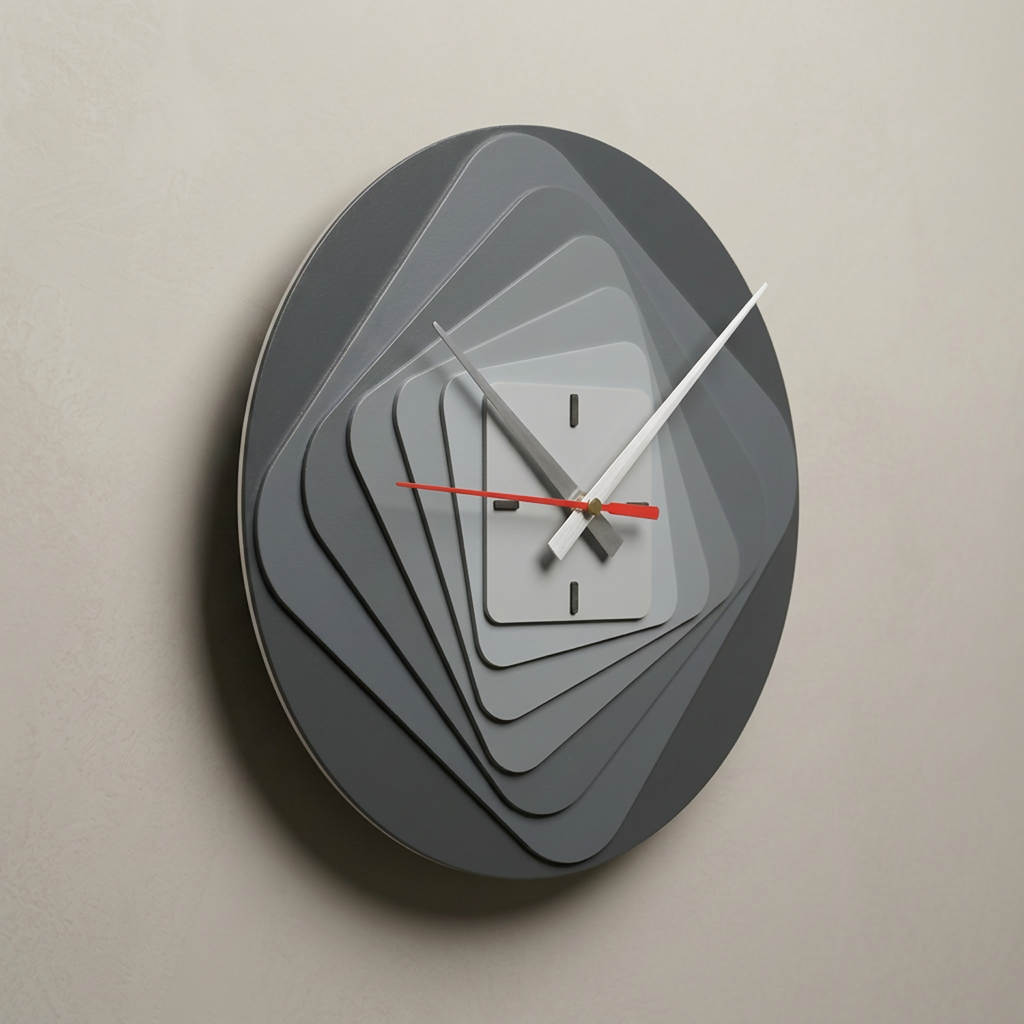 ALVENZA Modern 7-Layer Grey Wooden Wall Clock – Unique 3D Design and Silent Operation