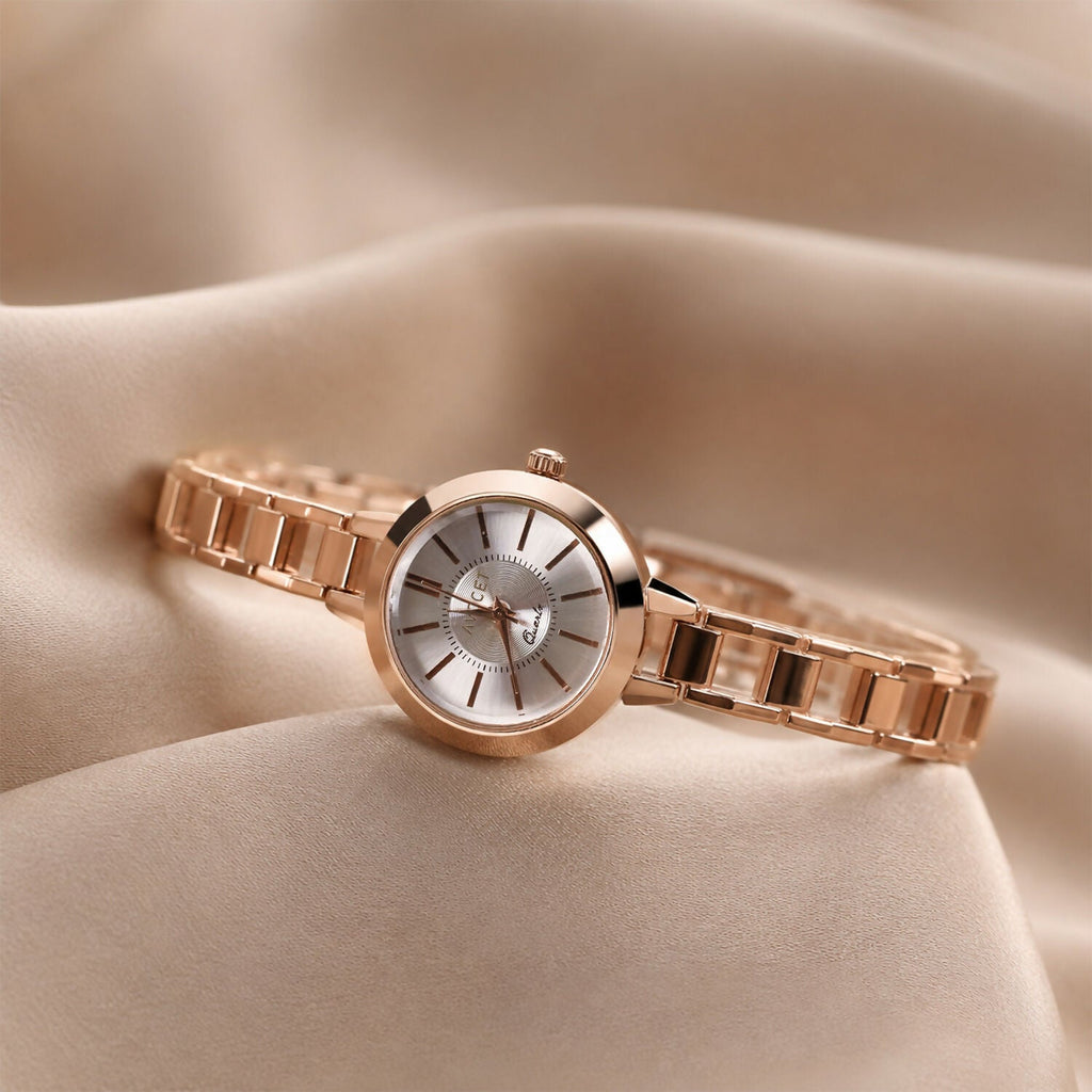 Women’s Rose Gold Round Dial Watch – Elegant & Stylish Accessory