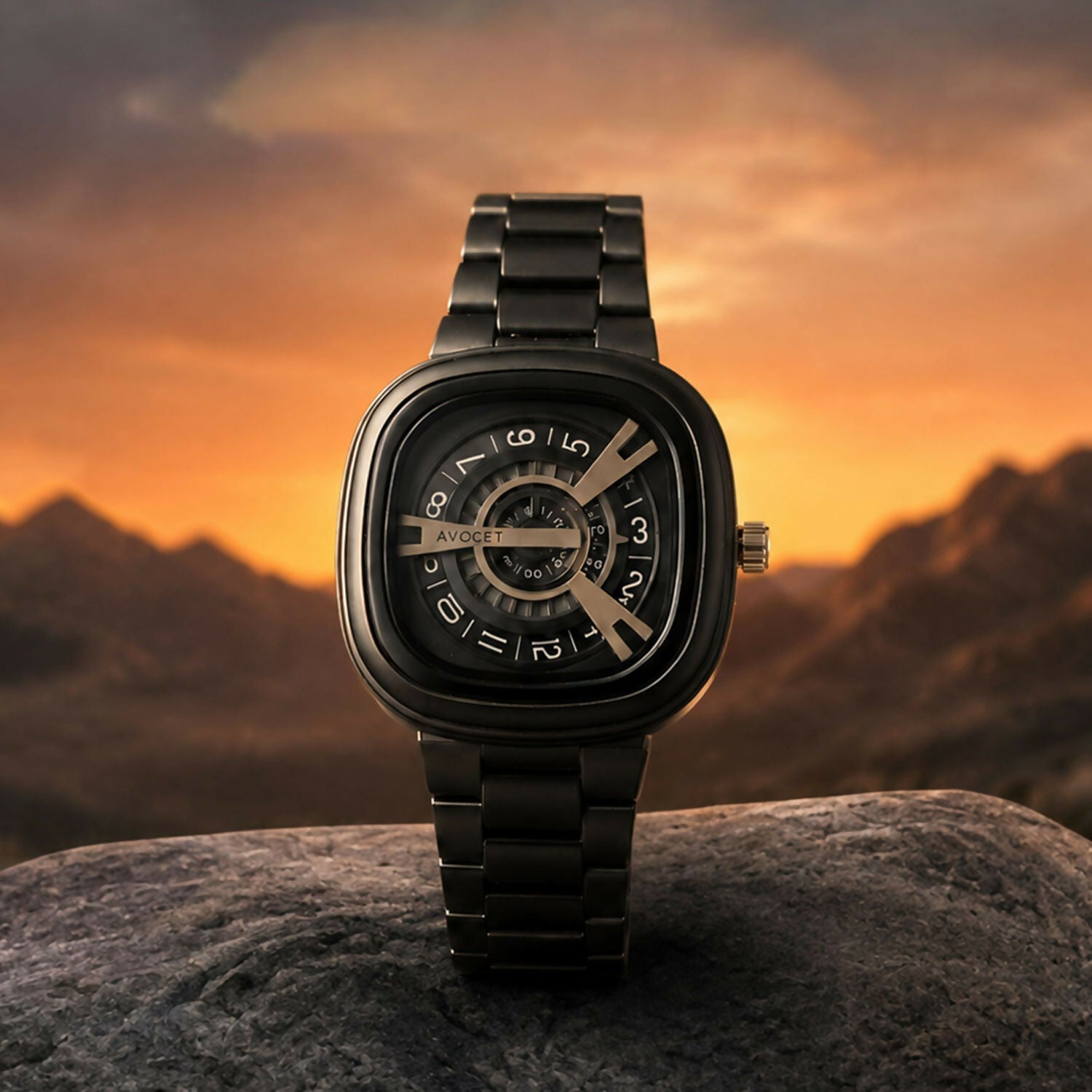 Black Metal Strap Square Analog Watch – Elegant & Bold Accessory