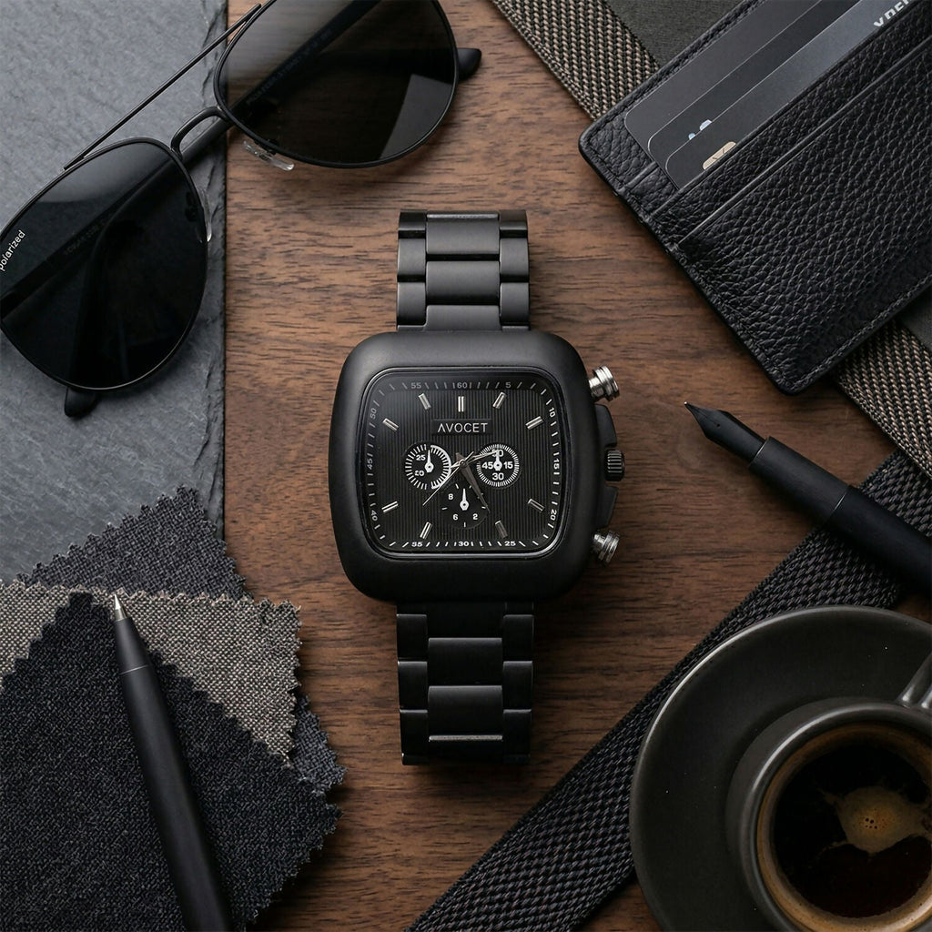 Men's Matte Black Square Dial Watch – Modern & Stylish Design