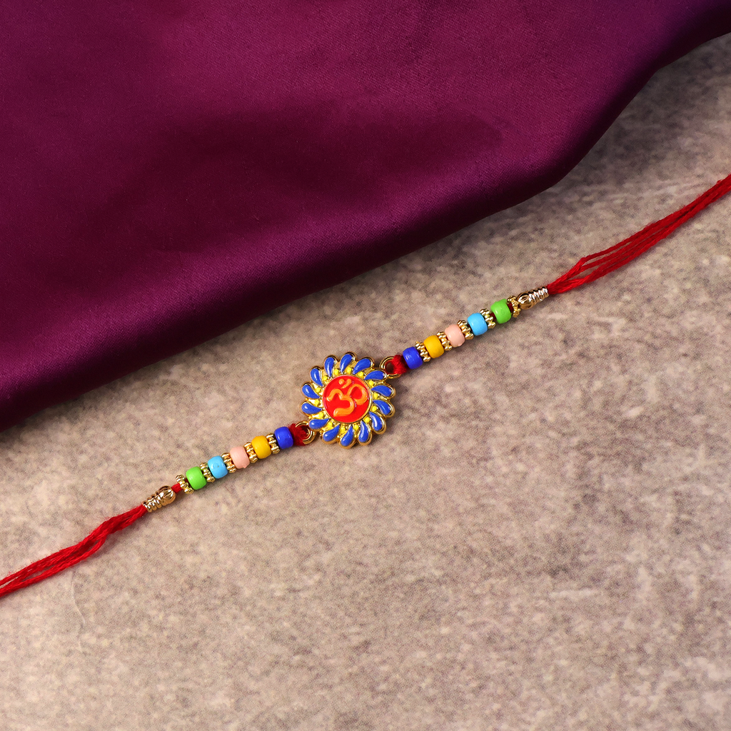 ALVENZA OM Symbol Rakhi – Traditional Beads & Red Thread for Brothers